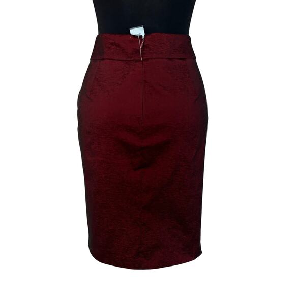 Cache Cranberry Metallic Sheen 9" Slit Evening Day Pencil Skirt Stretch $118 NWT - Picture 8 of 9